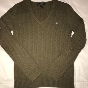 Ralph Lauren V-Neck Cable Knit Olive Sweater M